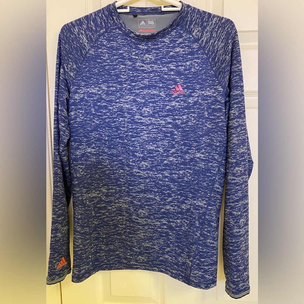 Adidas Climawarm Men's Long Sleeve Tee in heathered Blue with Adidas Logo